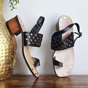 Michael Kors Black Studded Leather Block-Heel Sandals Size 9.5 M Made in Italy